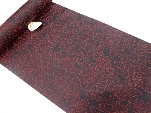 JAPANESE KIMONO / ANTIQUE BOLT FOR RAIN COAT / WOVEN KIKU LEAVES